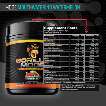 Pre Workout - Massive Pumps Laser Focus Energy Power - L-Citrulline, Creatine, L-Tyrosine, Betaine, Hydroprime, Alpha-Gpc, 400Mg Caffeine, Huperzine a - 800G (Watermelon)